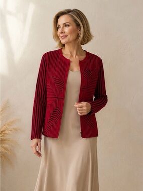 Peck & Peck Collection Red & Black Textured Zip Jacket Size 12